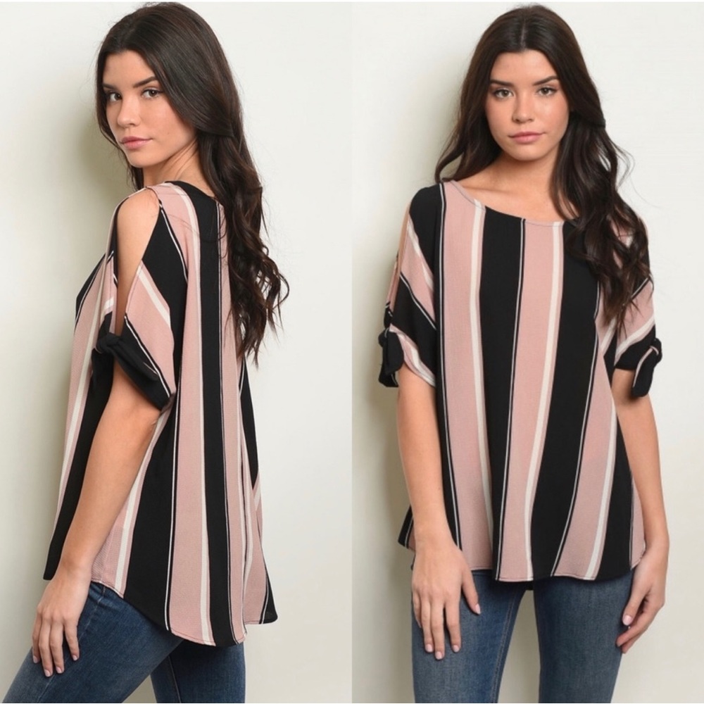 Striped mauve and black blouse
